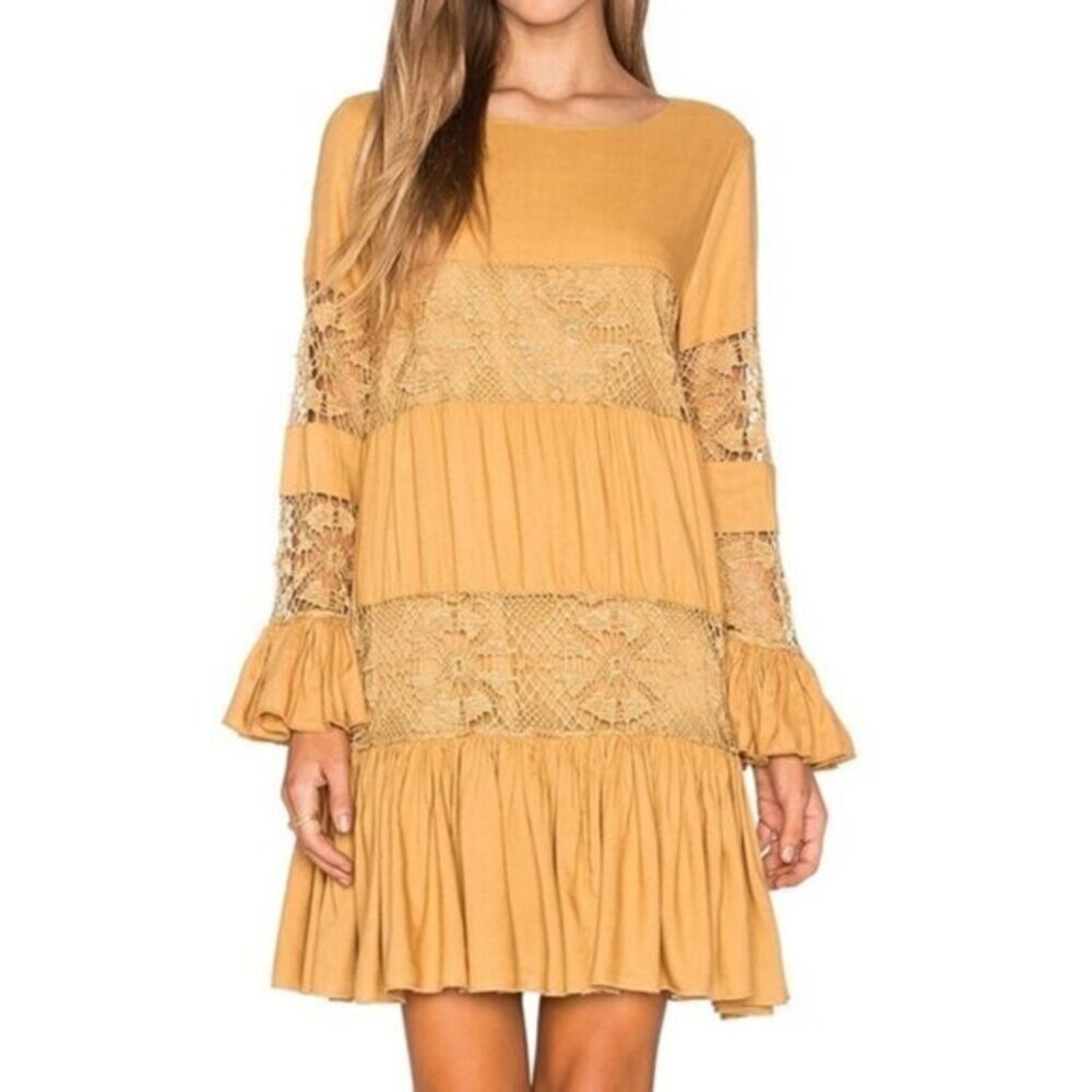 REVOLVE Tularosa Women's Mini Dress Ruffles Yellow XS boho euro summer chic